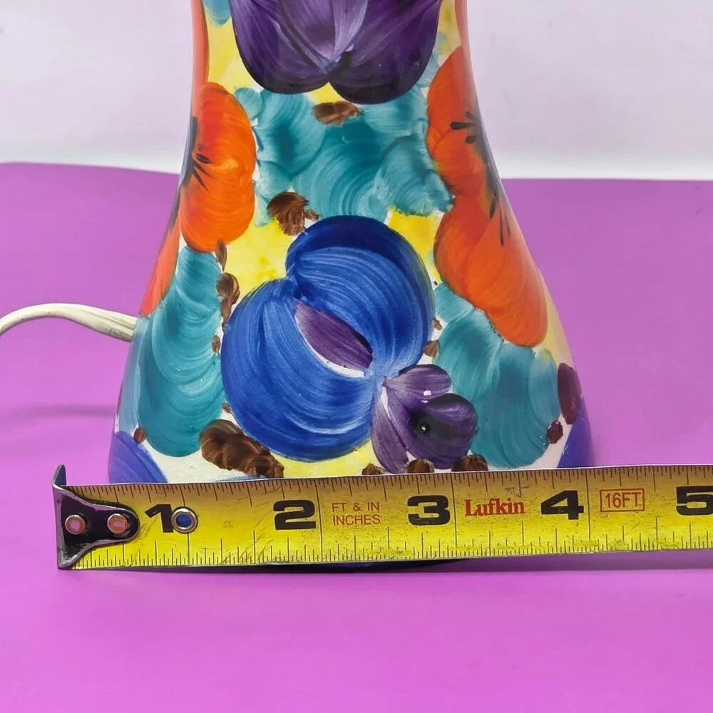 Vintage Hand-Painted‎ Floral Ceramic Table Lamp Base Socket & Cord Boho #509